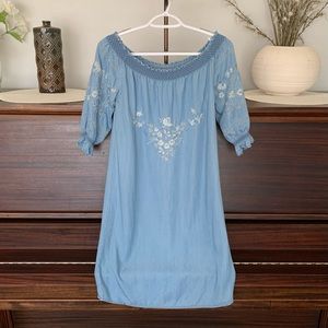 Esqualo Floral Embroidered Off The Shoulder Dress, Tencel, Size 4